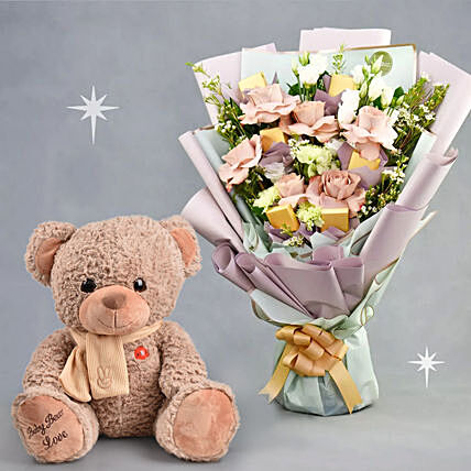 Birthday Flowers and Teddy Bears Combo Online, UAE 