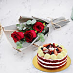 Red Velvet Cake And Fresh Red Roses