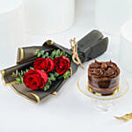 Chocolate Mini Cake N Red Rose Bouquet