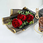 Chocolate Mini Cake N Red Rose Bouquet