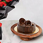 Elegant Rose Bouquet With Chocolate Fudge Cake