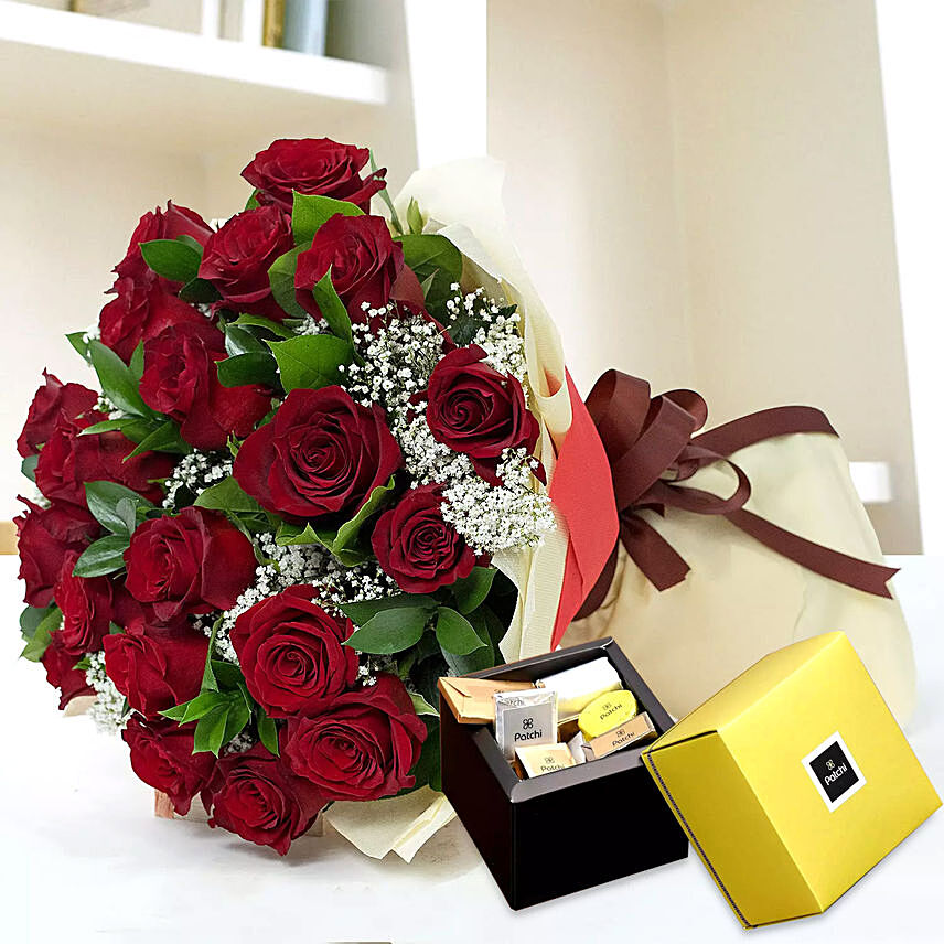 Lovely Bouquet of Roses With Patchi Chocolates