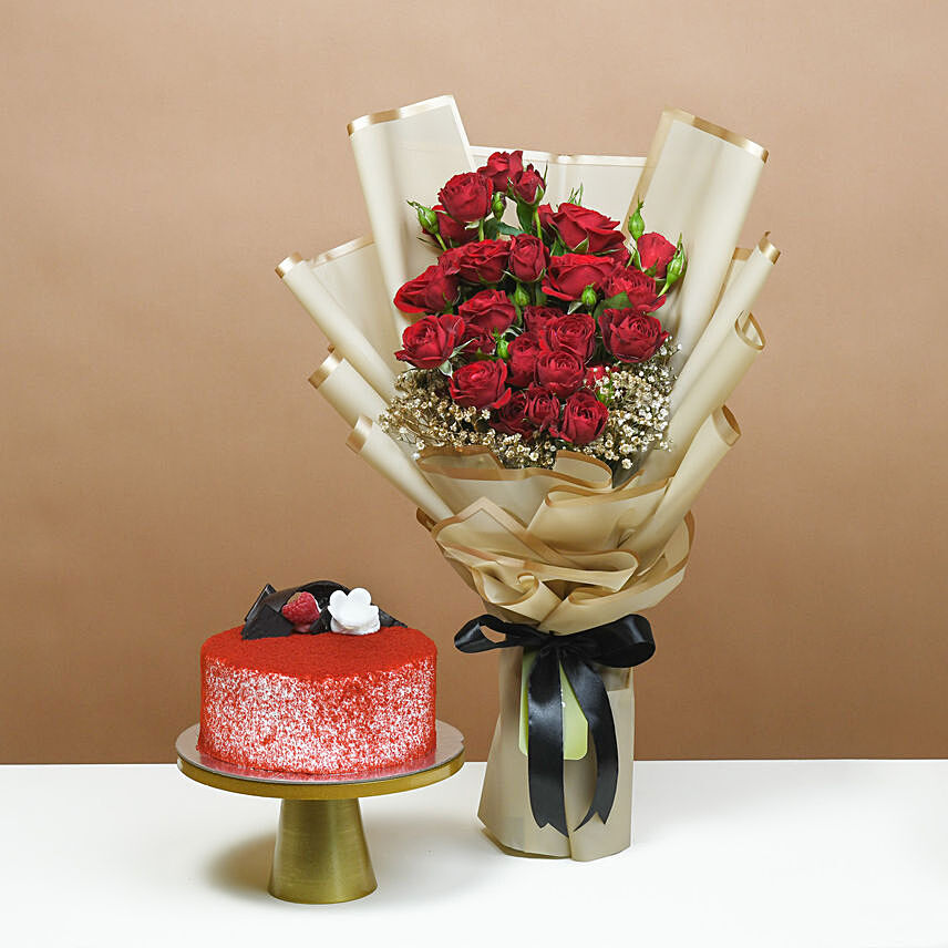 Crimson Heartfelt Roses & Red Velvet Surprise