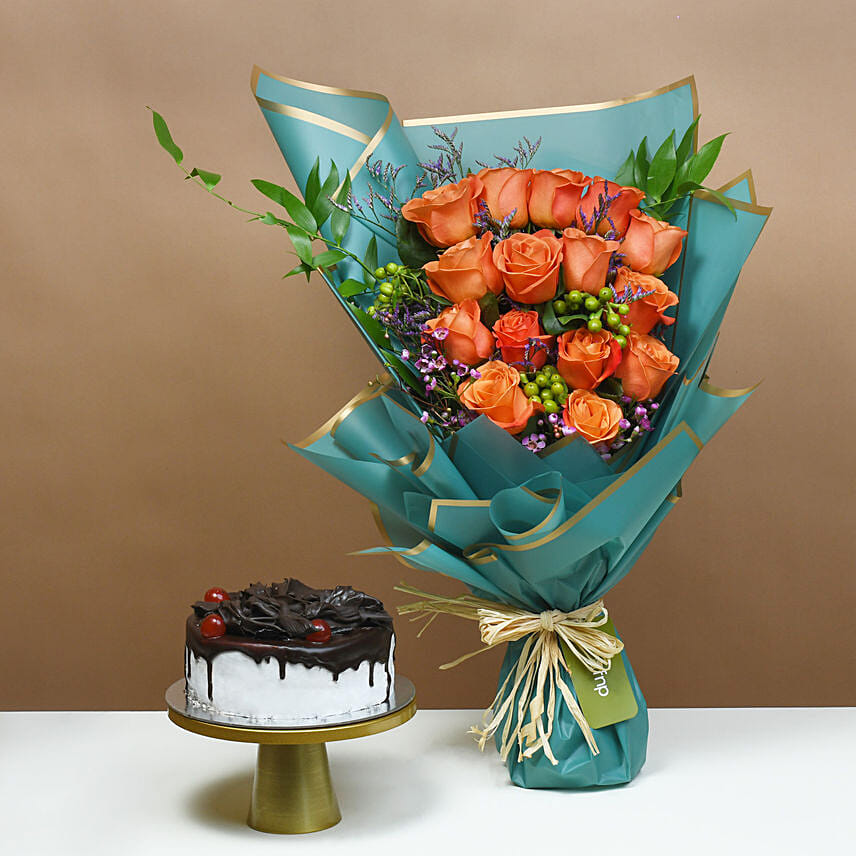 Harvest Glow Roses & Cake Delight