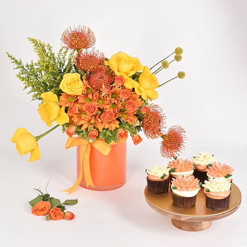 October Birthday Joy Flower Vase with Cupcakes