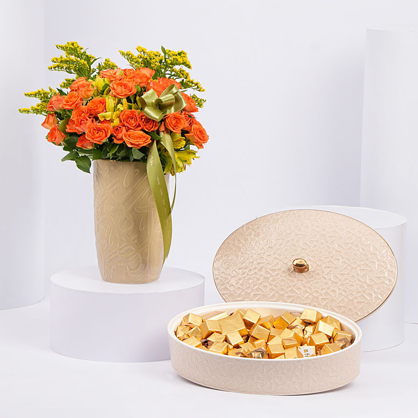 Otantik Home - Orange Rose Vase n Chocolate Bowl