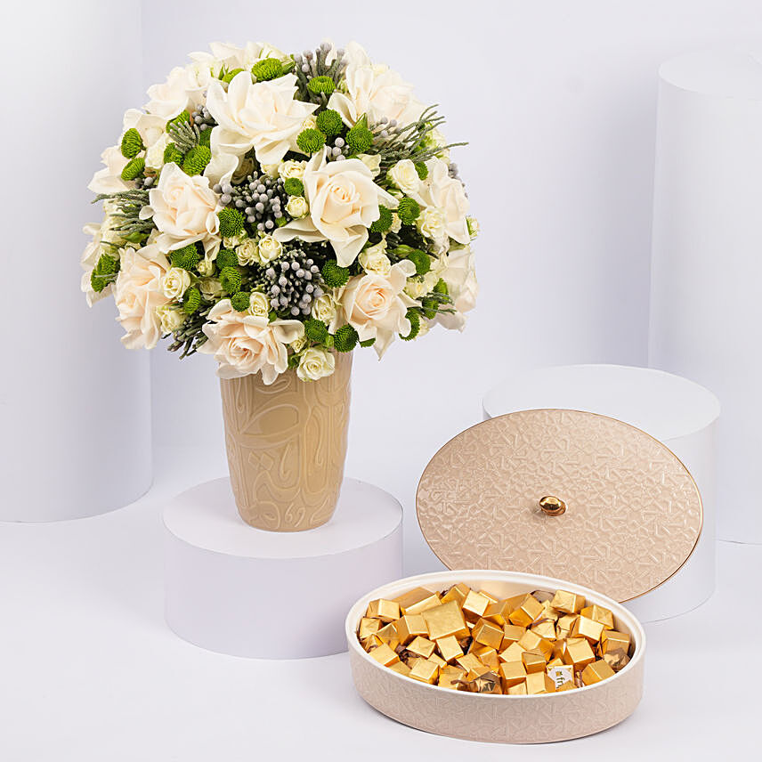 Otantik Home - White Rose Vase n Chocolate Bowl