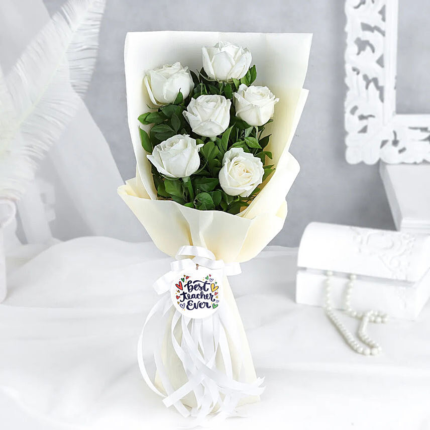 Heavenly 6 White Rose Bunch