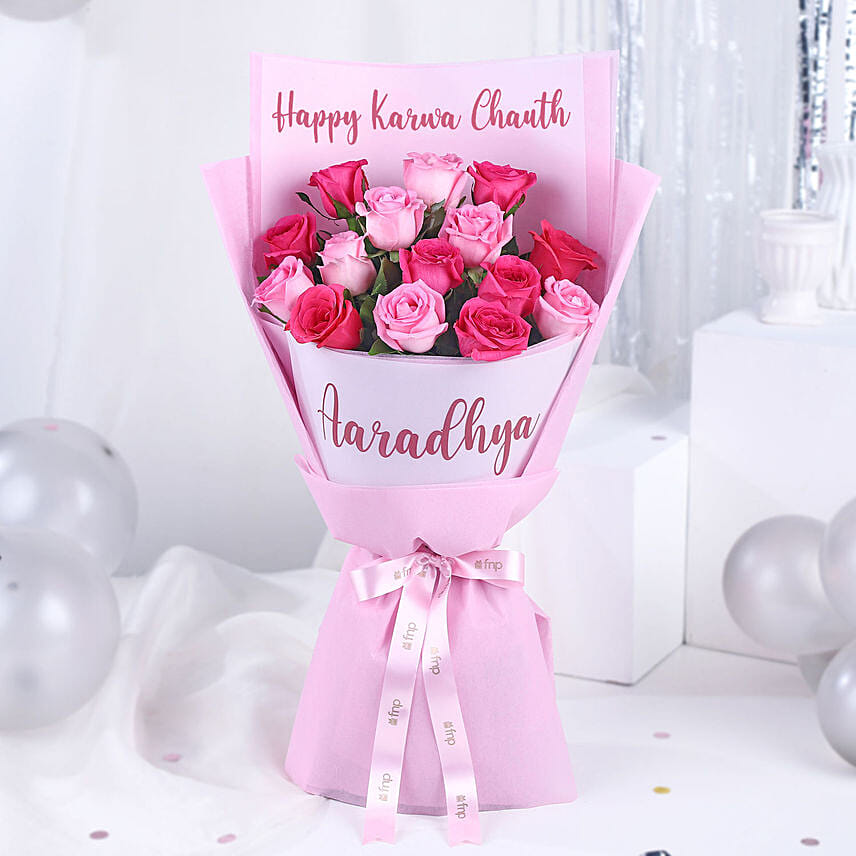 Personalised Mixed Pink Rose Bouquet