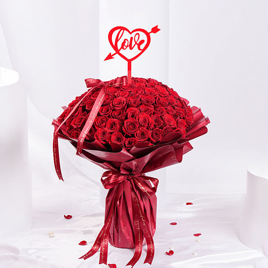 Love Medley Valentines Flower Grand Bouquet | Red Love Topper