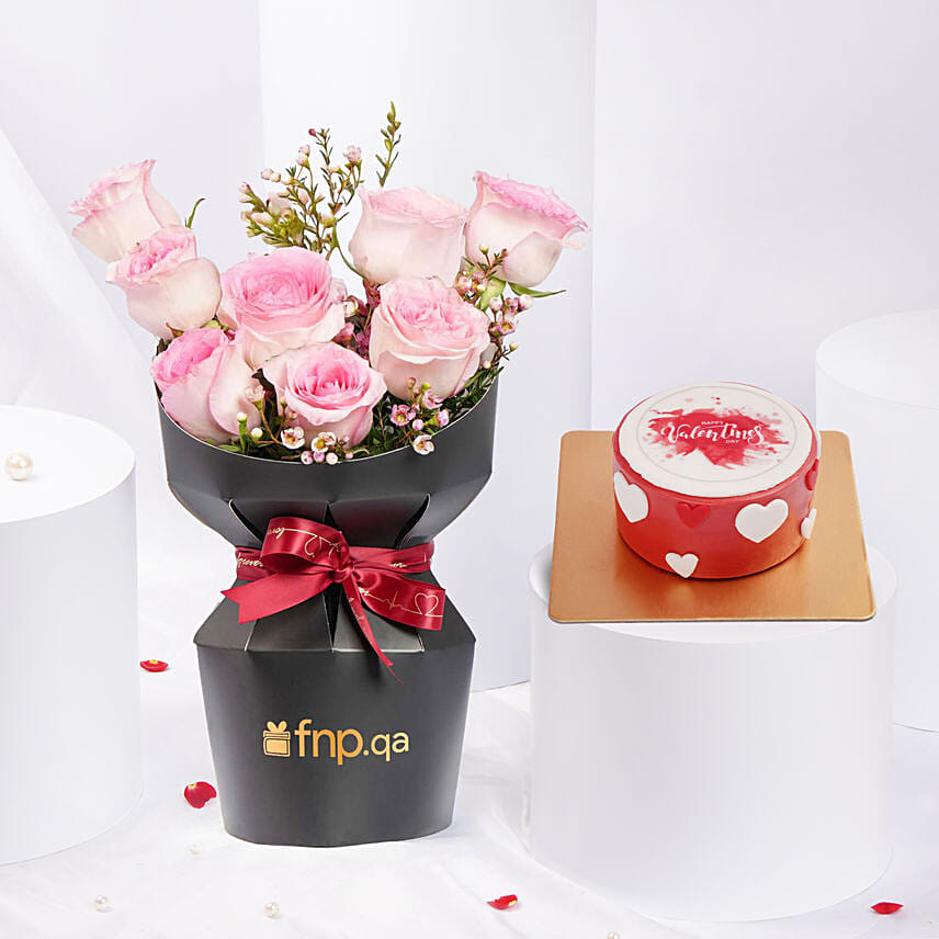 Lovers Bloom 8 Rose Bouquet | Red Velvet Mono Cake 250gm