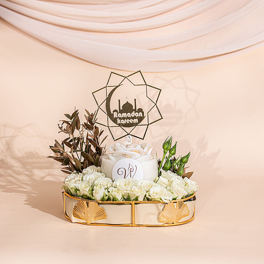 White Scented Flower Candle & Ramadan Topper