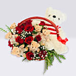 Basket of Cute Teddies & Roses