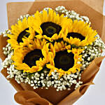 Ravishing Sunflowers Bouquet Beautifully Tied With Chocolate Cake