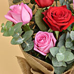 3 Pink 3 Red Roses Valentines Bouquet