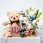 Flowers Arrangement with Teddy Bear