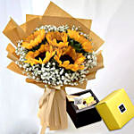 Ravishing Sunflowers Bouquet Beautifully Tied With Patchi Chocolates