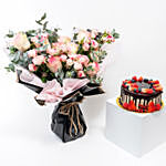 Beautiful Pink Flower Bouquet with Choco Berry Cake