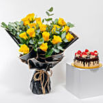 Beautiful Roses Bouquet with Choco Rasberry Cake