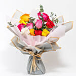 Mixed Color Flower Hand Bouquet with Fruit Cake