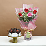 Loves Blushing Roses N Black Forest Cake