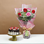 Loves Blushing Roses with Dripping Chocolate Cake