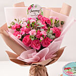 Birthday Wish Carnations Bouquet And Cake