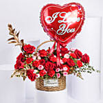 Basket Full of Beautiful Flowers With I Love You Balloon