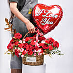 Basket Full of Beautiful Flowers With I Love You Balloon