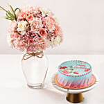 January Birthday Wish Flowers Vase And Cake