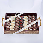 Assorted Dates Tray With Beautiful Flowers