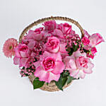 Pink Flowers Basket Arrangement