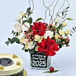 New Year 2025 Flower Vase & Cake