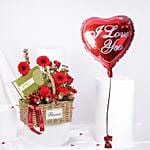 Valentine Combo | Flower Basket With Chocolate n Heart Shape Balloon