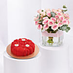 Valentine Romance Flower Arrangement | Red Velvet Cake 500gm