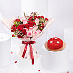 Elegant Duo Of Roses Valentines Bouquet | Red Velvet Cake 500gm