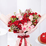 Elegant Duo Of Roses Valentines Bouquet | Red Velvet Cake 500gm