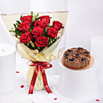 Lovers Bloom 9 Rose Bouquet | Chocolate Cake 500gm