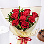 Lovers Bloom 9 Rose Bouquet | Chocolate Cake 500gm