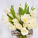 Elegant White Roses & Tulips Vase