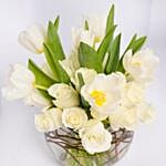 Elegant White Roses & Tulips Vase