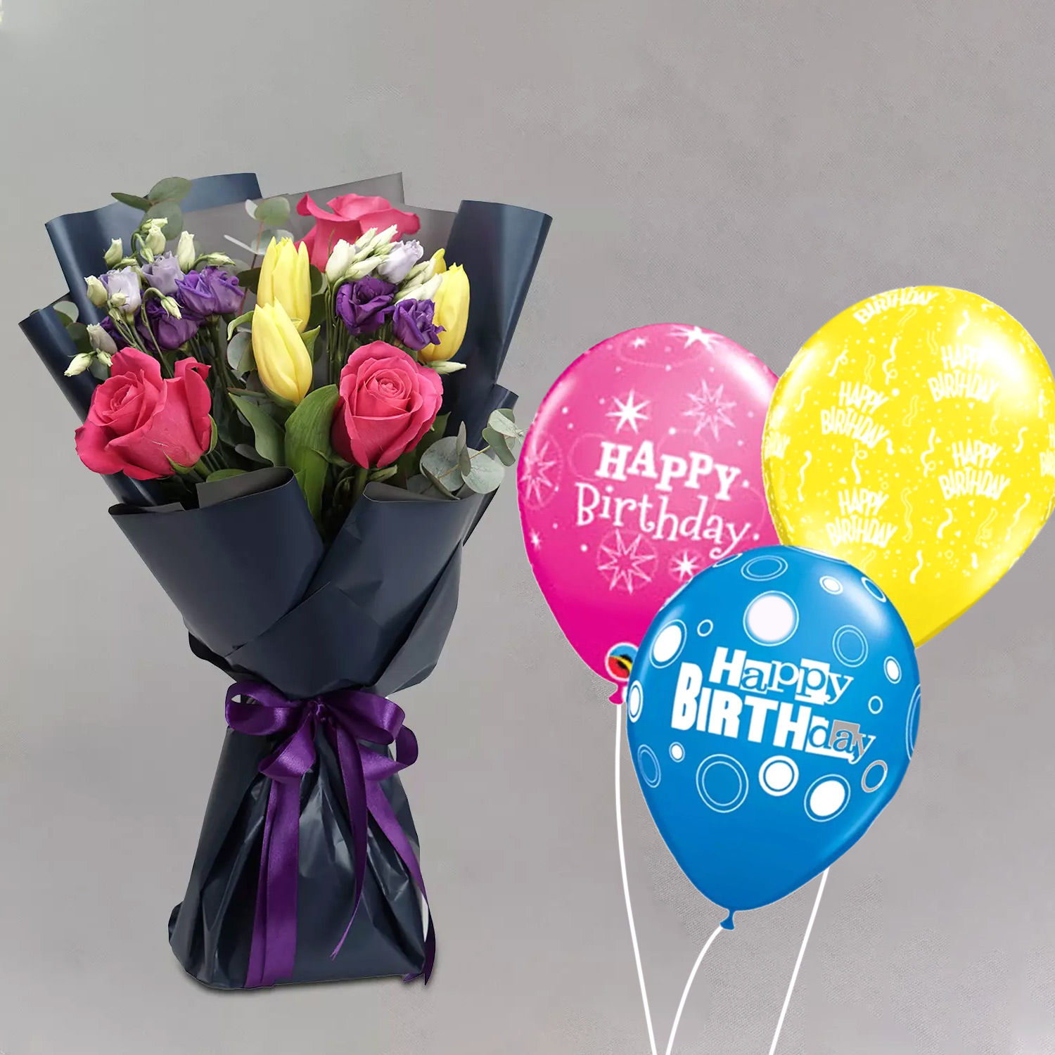 Online Ravishing Bouquet of Mixed Flowers With Birthday Balloons Gift ...