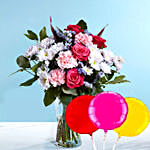 Pink and White Flower Vase With Balloons