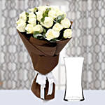 Serene 20 White Rose Bouquet with Vase