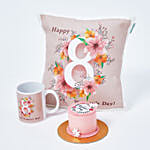 Womens Day Cushion Mug n Cake Combo