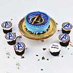 Avengers Logo Birthday Chocolate Cake and Cupcakes