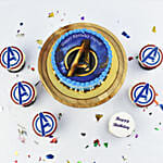 Avengers Logo Birthday Chocolate Cake and Cupcakes