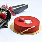 3 Red Roses Valentine Bouquet With Cake