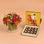 Onam Flower Arrangement With Chocolates