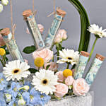 Flowers and Money Best Wishes Arrangement